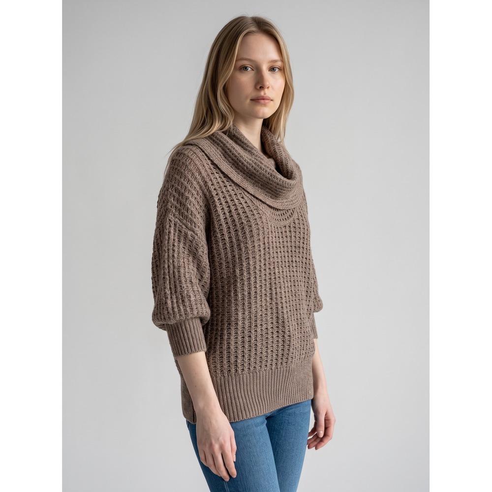 Halogen Womens Brown Cashmere Blend Cowl Neck Waffle Knit Sweater Medium